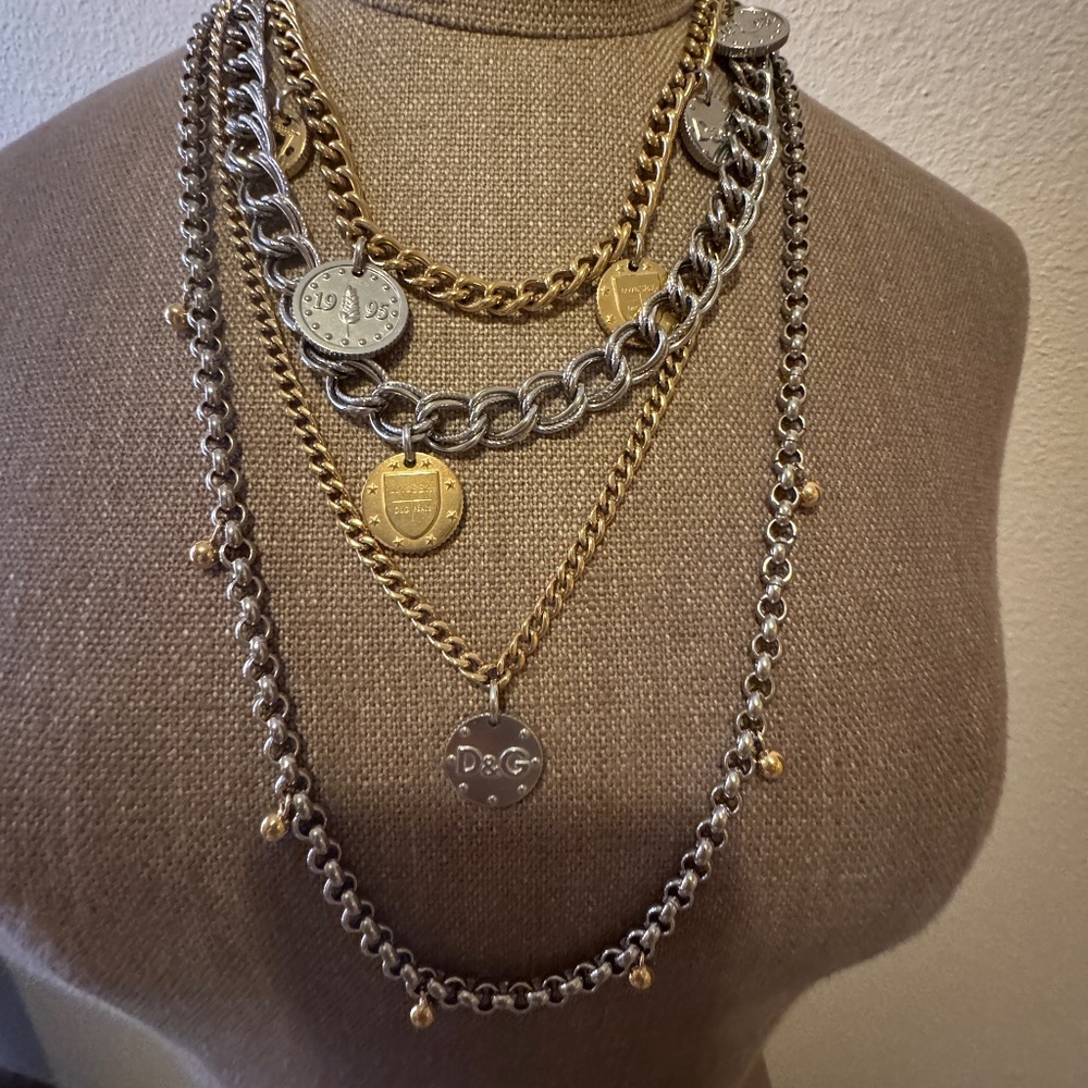 D&G Layered Gold and Silver Coin Pendant Necklace